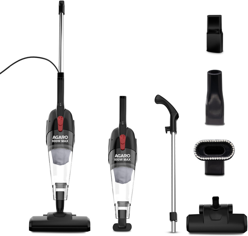AGARO Regal Plus Upright Hand-held Vacuum Cleaner 2-in-1, Stick Dry Vacuuming, for Home Use, 800 Watts, 6.5 kPa Suction Power, Bagless, Black with Reusable Dust Bag(Transparent, Black)