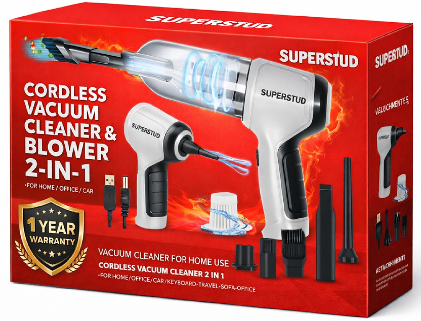 SUPERSTUD vacuum cleaner for car and home, portable Hand-held 2 in 1 Mini Vacuum Cordless Vacuum Cleaner with 2 in 1 Mopping and Vacuum, Anti-Bacterial Cleaning(Grey, Black)