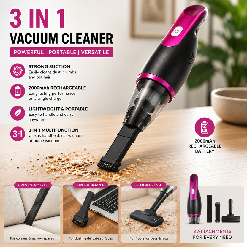 SIYASTRA 3-in-1 Lightweight Vacuum Cleaner | Home Floor, Sofa, Car & Crevice Cleaning Hand-held Vacuum Cleaner(Multicolor)