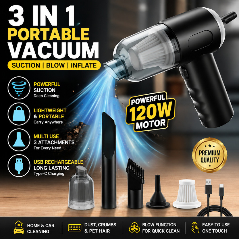 JAXHOM Car Vacuum Cleaner Wireless Portable Car Vacuum Cleaner Rechargeable Vacuum Cordless Vacuum Cleaner with Anti-Bacterial Cleaning(Black)