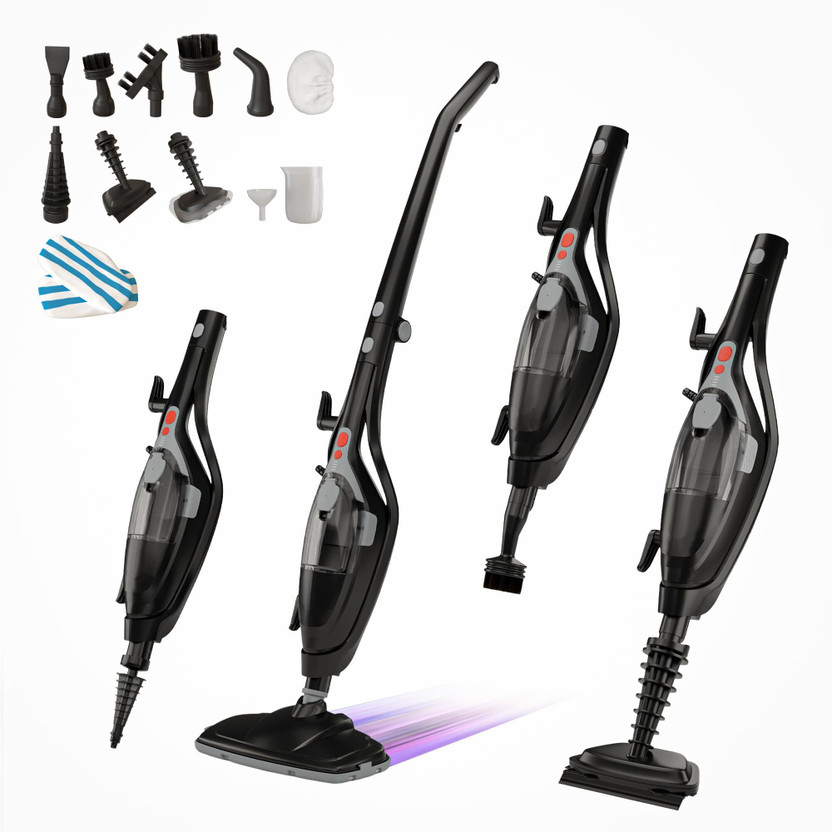 Domestica DOM005 Steam Mops with 2 in 1 Mopping and Vacuum, Anti-Bacterial Cleaning(Black)