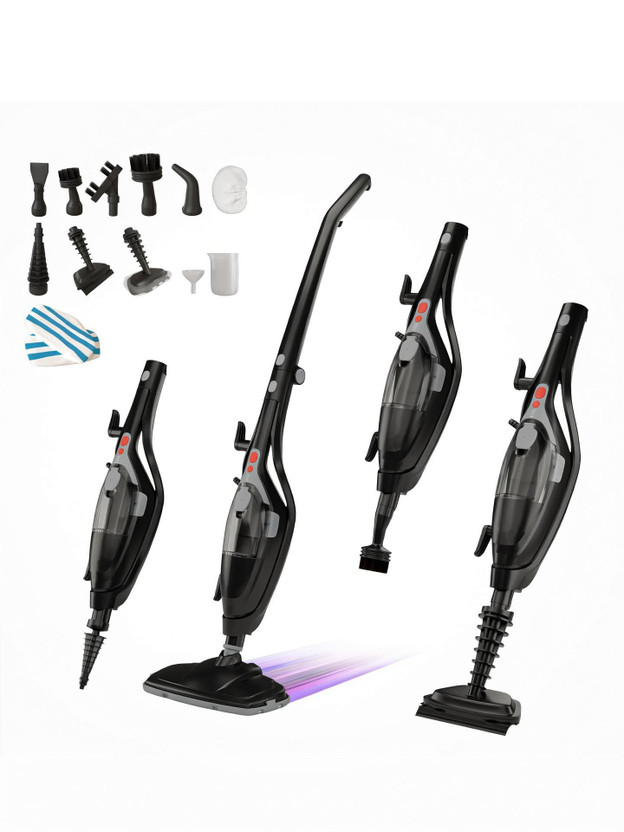 Domestica DOM005 Steam Mops with 2 in 1 Mopping and Vacuum, Anti-Bacterial Cleaning(Black)