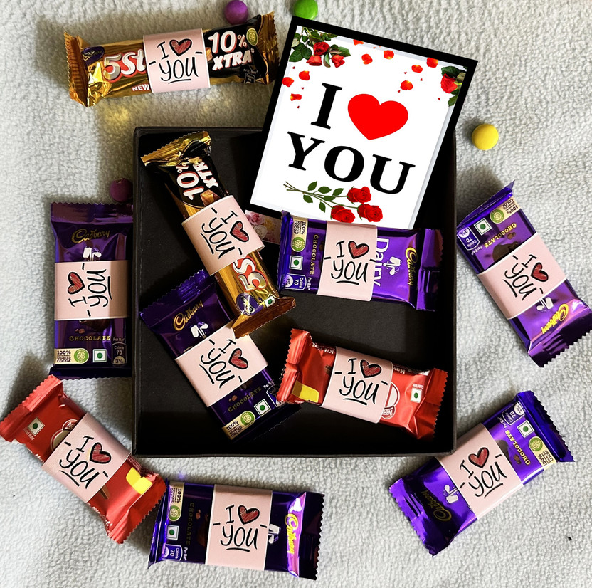 OddClick Unique I Love You Valentine gift Chocolate Gifts Box Combo Pack Combo(6 Dairy Milk Chocolate, 2 Five Star Chocolate, 2 Kit Kat Chocolate ( All I Love You Wrapped), 1 I Love You Wishes Card)