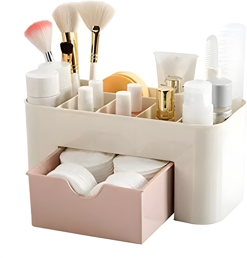 Diyan Retail 6 Compartments & 1 Drawer Display Case | Cosmetic, Small Jewellery Storage Organizer | Office Supplies Storage Vanity Box(Multicolor)
