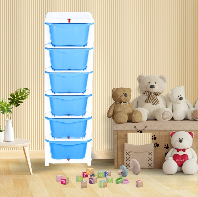 Q7 BRAND 6 Tier XXL Multi-Purpose Modular Drawer Storage With Lockable Legs For Home & Kitchen, Office, Toy Box, Clothes, Hospital, Jewellery Box, Makeup Box Vanity Box(Blue)