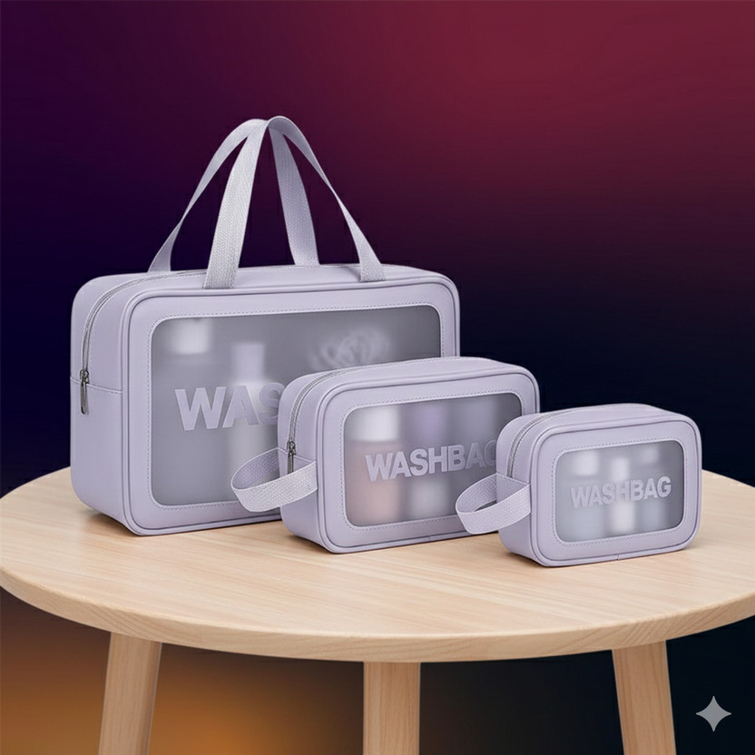 Godadi Wala 3Pcs Washbag Set, Wash Make Up Bag Waterproof Zippered Washbasg Bag, Vanity Box Travel Toiletry Kit(Purple)