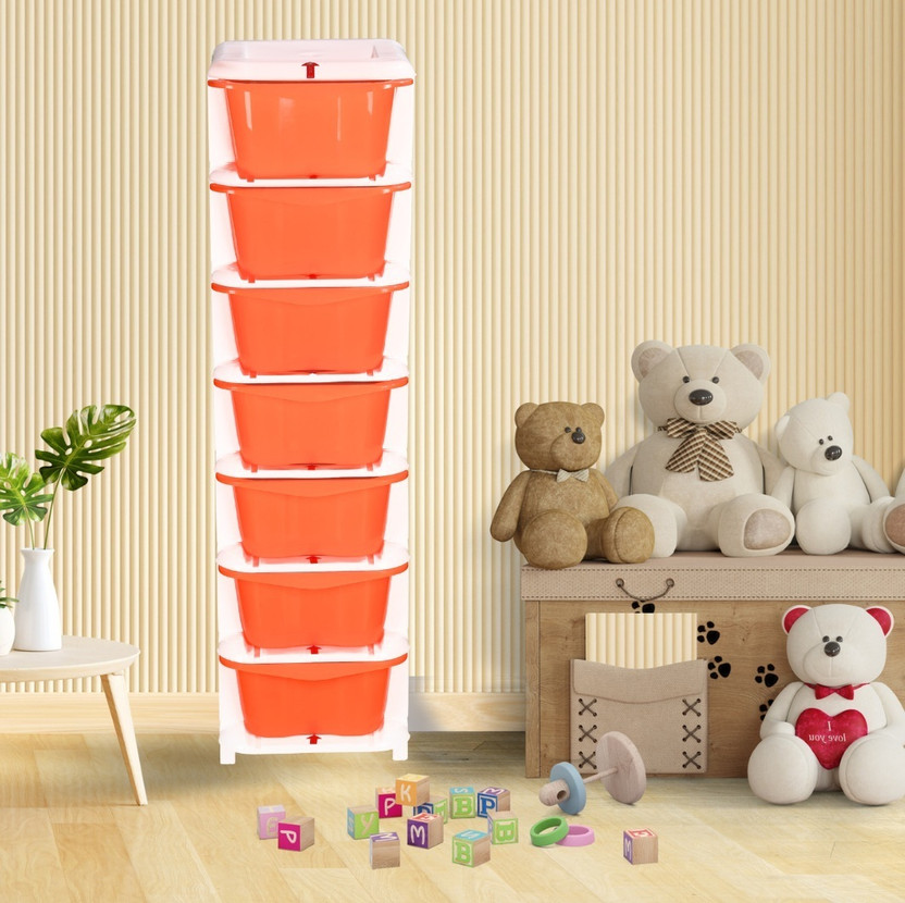 Q7 BRAND 7 Tier XXL Multi-Purpose Modular Drawer Storage With Lockable Legs For Home & Kitchen, Office, Toy Box, Clothes, Hospital, Jewellery Box, Makeup Box Vanity Box(Orange)