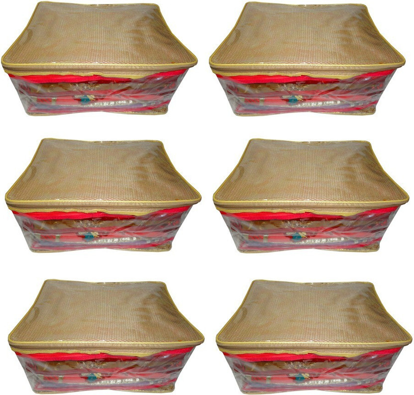 atorakushon 6pc Saree Salwar Suit Dress Protection Cover Garment Pouch Organiser Box Bag Storage Case Vanity Box(Golden)