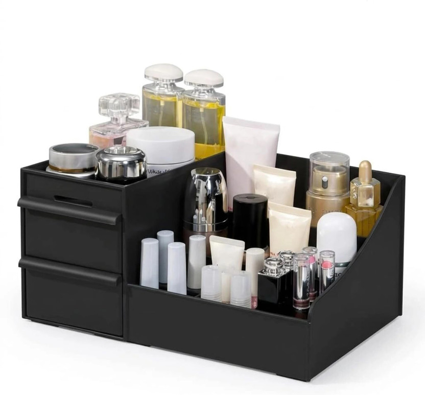 inovera Makeup Organizer with Drawers Cosmetics Display Case for Dressing Table - Vanity Box(Black)