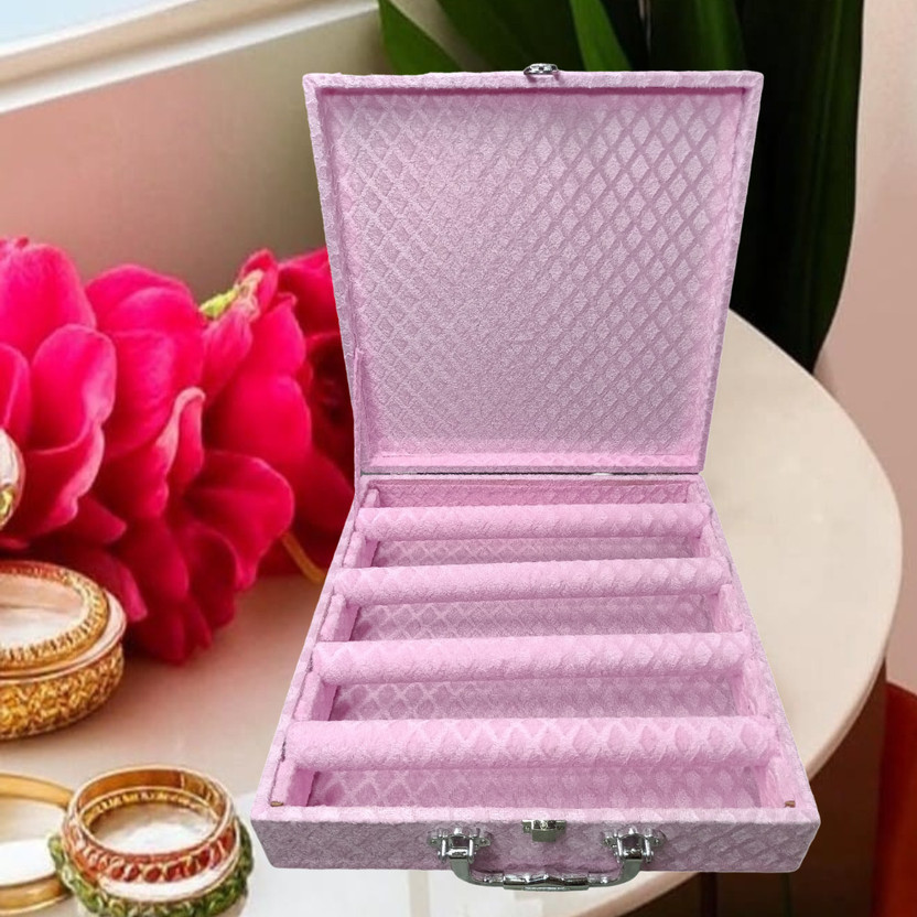 Packpro Solutions Luxury Pink Velvet Bangle Storage Box with 4 Rods & Perfect for Women D Lock Vanity Box Vanity Box(Pink)