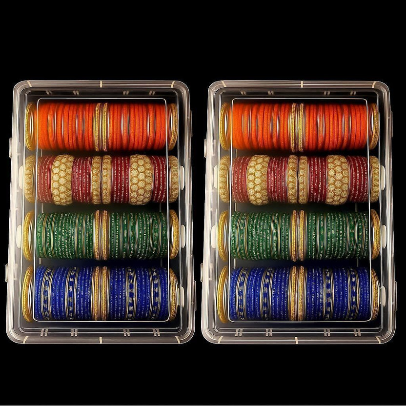 RAROVINS Clear Plastic Bangle Box, 4 Compartments pack 2 Bangle Organizer, Portable Storage Box, box for women, Multicolor Vanity Box(Multicolor)