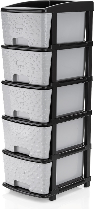 Pinkwhale 5 Compartments Plastic Cabinet(Grey, Black)