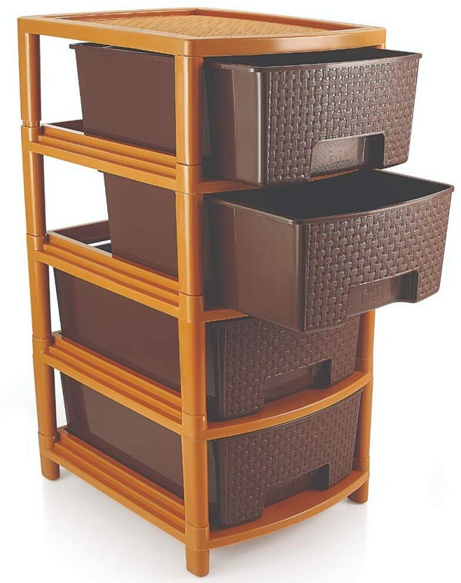 AK HUB Modular 4 Layer Drawer Storage Organizer for Home/Bedroom/Beauty Parlour and Kitchen ( Brown ) Plastic Free Standing Cabinet(Finish Color - Brown, DIY(Do-It-Yourself))