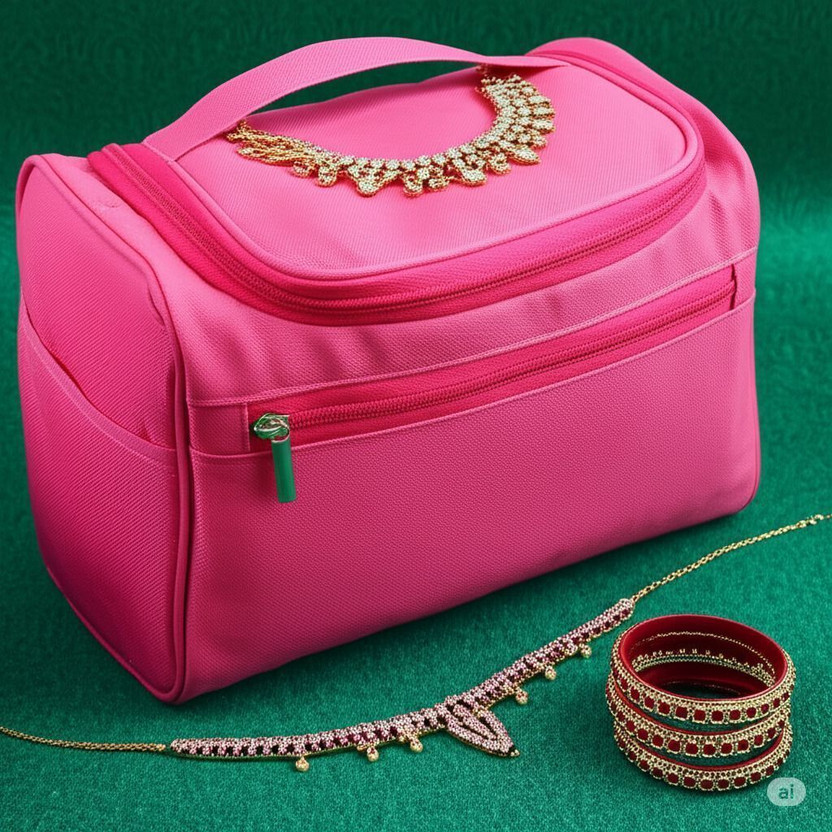 RRK IMPORT AND EXPORT Travel Cosmetic Bag – Large-Capacity, Trendy Makeup Organizer for Women Spacious, stylish, and travel-friendly cosmetic bag for organized beauty storage Vanity Box(Pink)