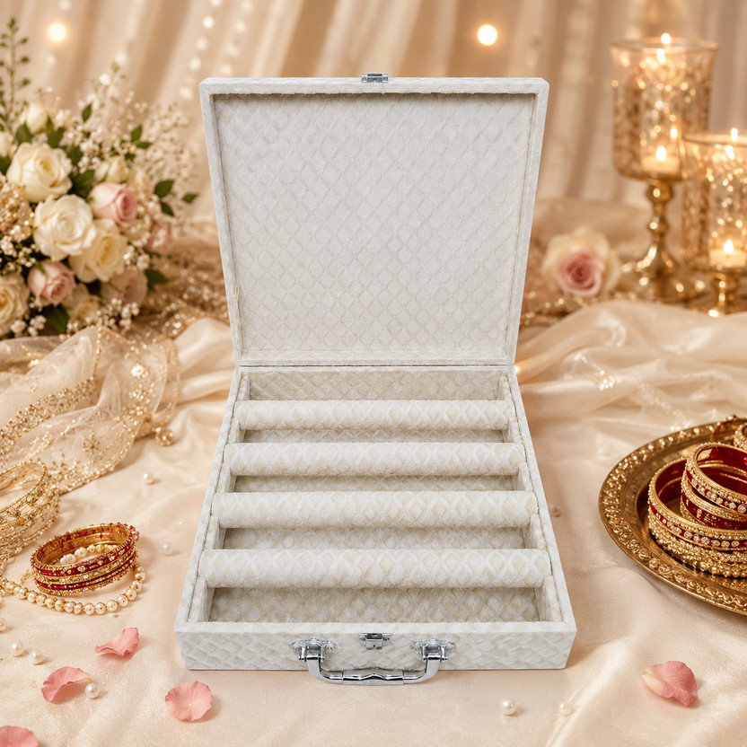 Packpro Solutions Premium Cream 4-Rod Bangle Box & Jewellery Organizer | Chudi Box for Women D-Lock, Storage case bangle box Vanity Box(Cream)