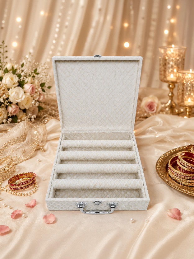 Packpro Solutions Premium Cream 4-Rod Bangle Box & Jewellery Organizer | Chudi Box for Women D-Lock, Storage case bangle box Vanity Box(Cream)