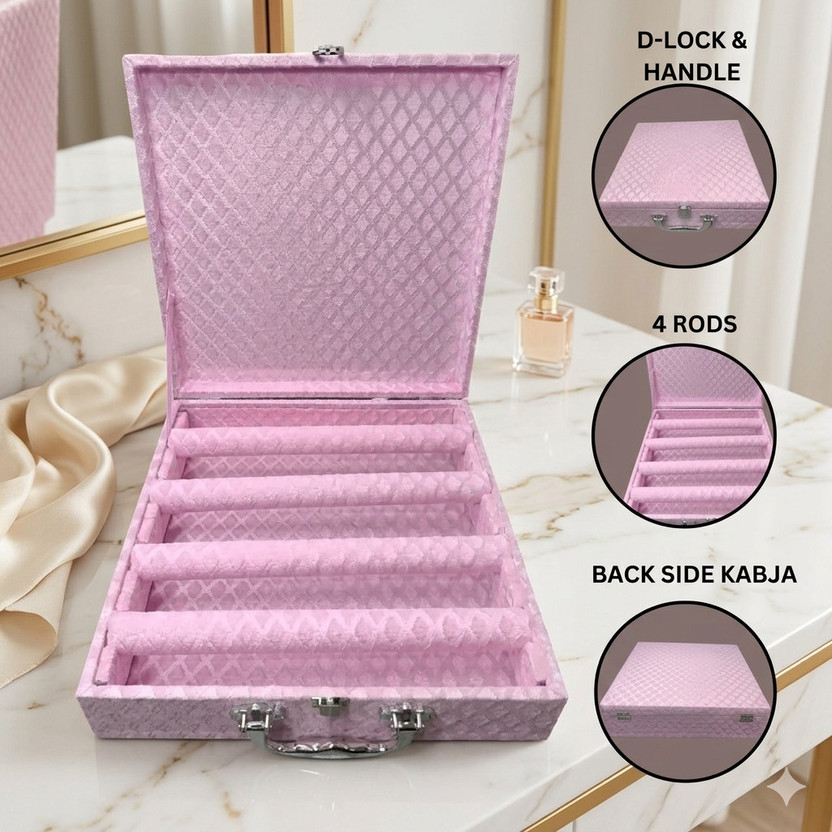 Packpro Solutions Bangle Box 4 Rod Soft Velvet Pink with D-Lock Vanity Cases Bangle Storage D Lock Vanity Box Vanity Box(Pink)