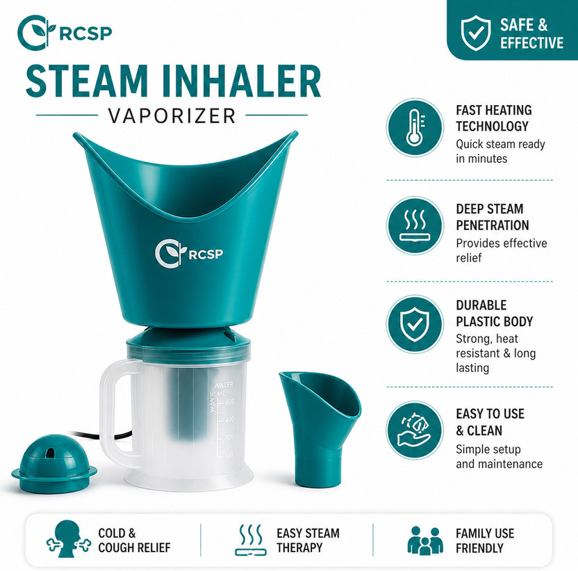RCSP 3-in-1 Steam Therapy Machine for Nose, Face & Throat Fast Heating Facial Steamer Vaporizer(Green)