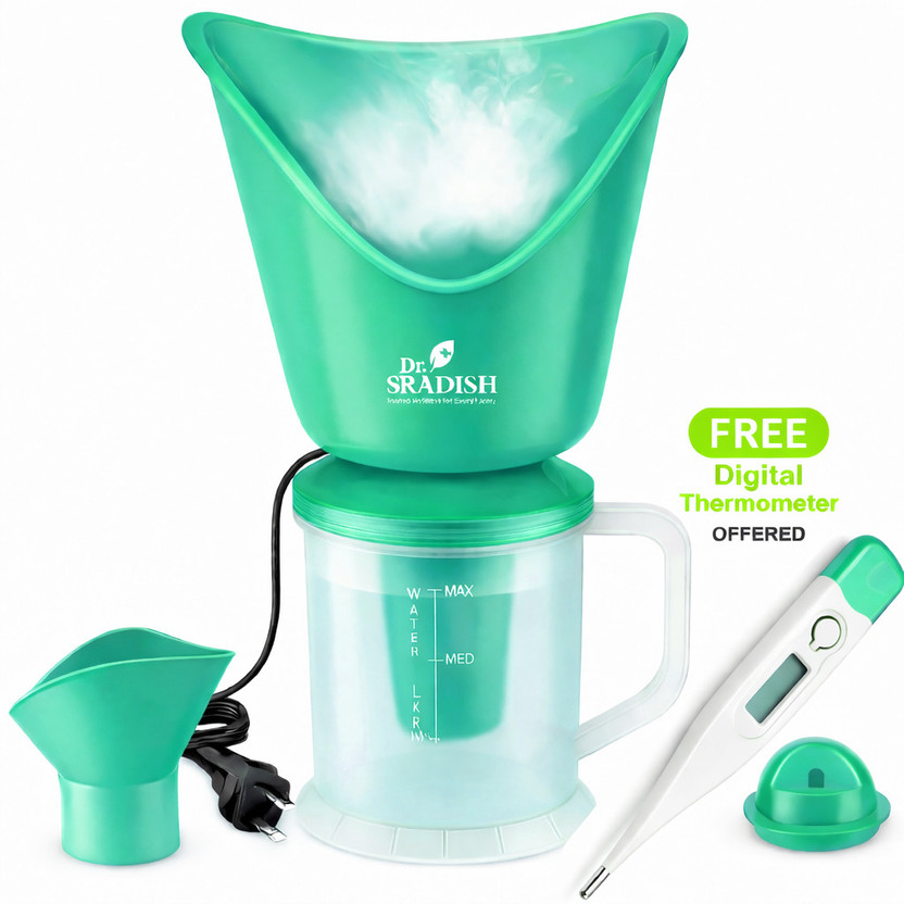 DR. SRADISH 3 in 1 Facial Steamer for Face Nano Ionic Steam Measuring Jar & Nose Attachment Vaporizer(Green)