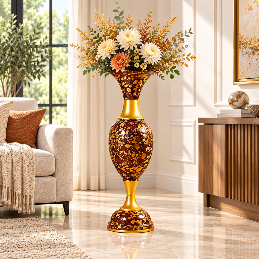 Procyon Flower Vase & Flower Pot for Home Decor Living Room Office Floor Decoration Iron Vase(24 inch, Brown, Gold)