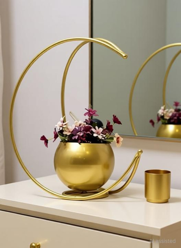 UPCRAFT Golden Moon Steel Vase(10 inch, Gold)