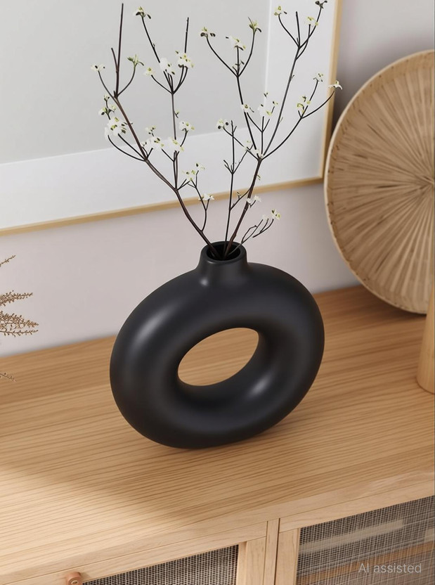 Flipkart OriginalCeramics Donut Design Ceramic Vase(6 inch, Black) - Flipkart Deal