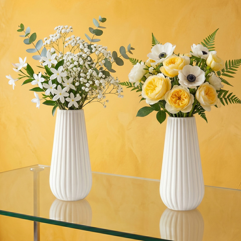 Nomcha Artificial Vase 7.7inch 2PC Plastic Vase(7.7 inch, White)