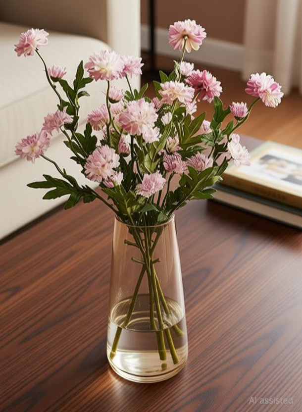 TRIXY Flower Glass Vases Pot for Flowers Home Décor Glass Vase(9 inch, Gold)