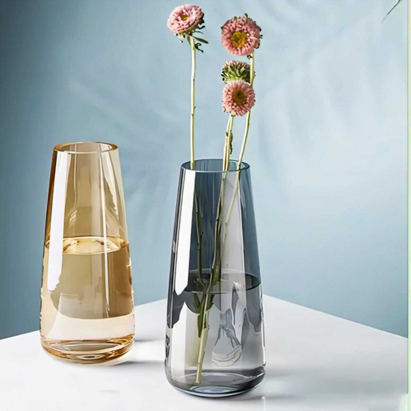 TRIXY Flower Glass Vases Pot for Flowers Home Décor Office Bedroom Glass Vase(9 inch, Multicolor)