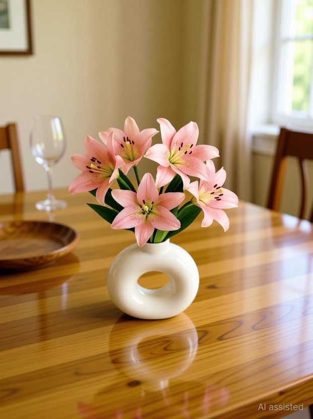 Nayi Umang Donut Vase | Ceramic Vase(14.5 inch, Beige)