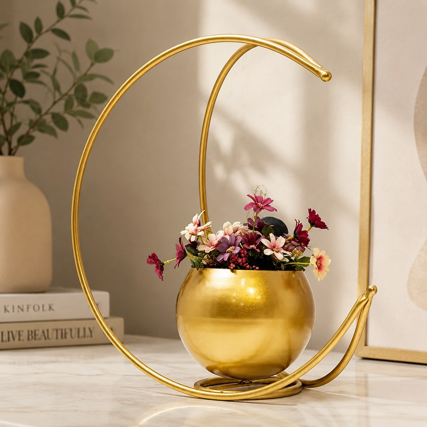 MMGallery Moon Arc Decorative Vase Iron Vase(6 inch, Gold)