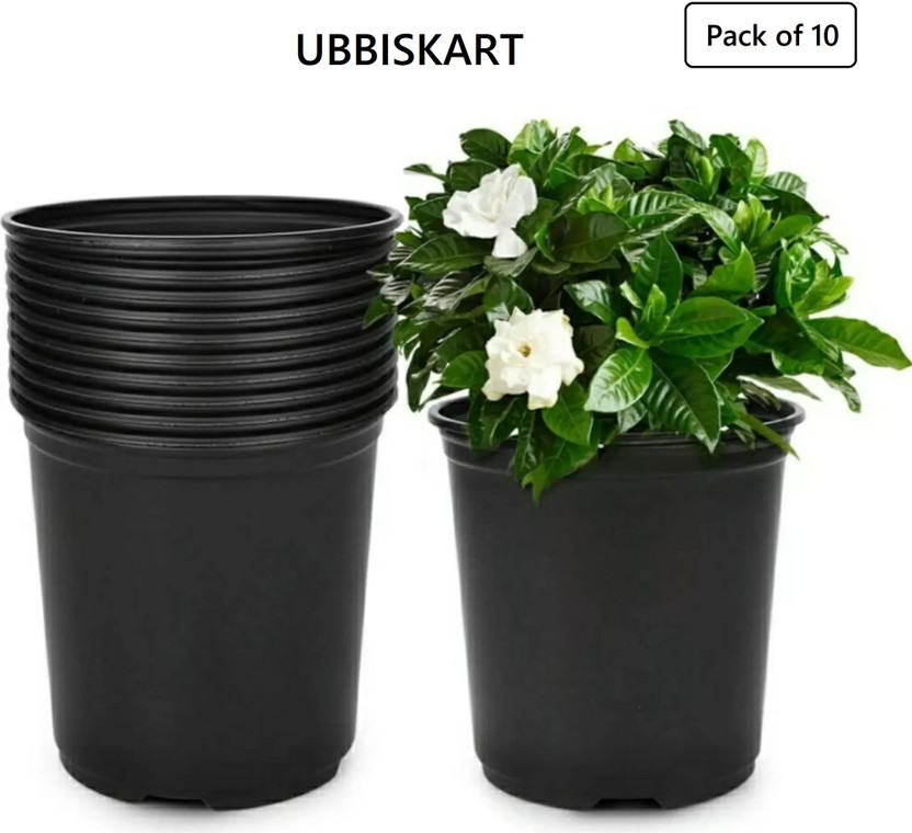 RAMANUJ 6 inch black nursery flower pots set of 10 Plastic Vase(6 inch, Black)