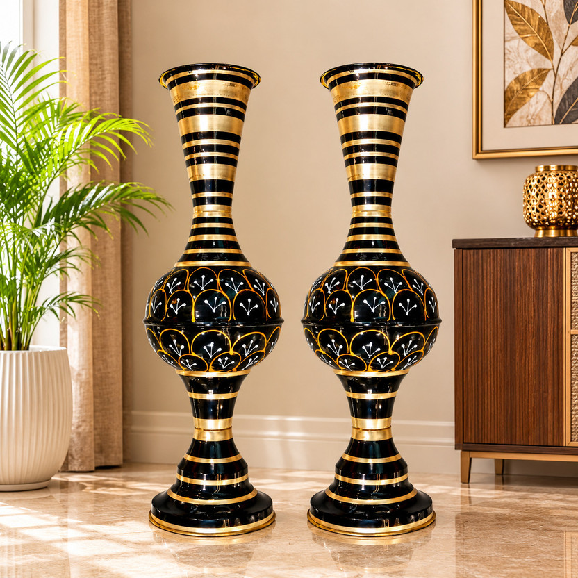 Procyon Flower Vase for Home Decor - Big Size Flower Pot Set of 2 for Living Room Iron Vase(24 inch, Black)