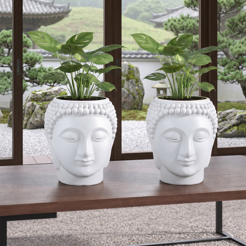 HARIYALI HARIYALI HOME Modern White Buddha Head Plastic Planters – Set of 2 | Decorative Lightweight Plastic Vase(6 inch, White) - Flipkart Deal
