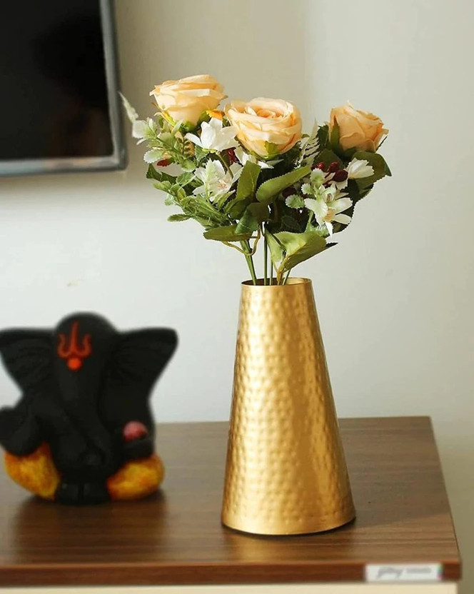 MAX MART Geometric Metal Flower Vase Iron Vase(22 inch, Gold)