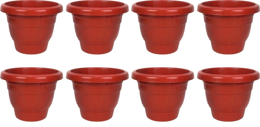 JOREN 8 inches Teracotta Gardening Flower Pots Round Plastic Plant container pot Plastic Vase(8 inch, Red)
