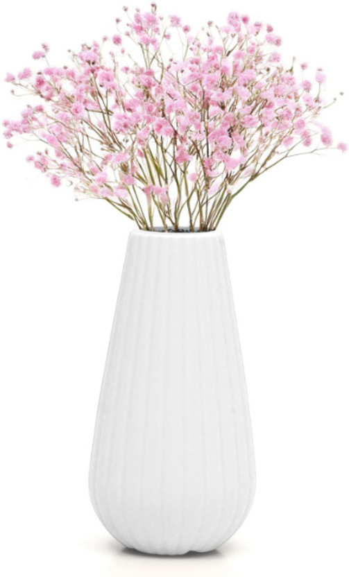 D2N Artificial white vase set of 2 for home decor Plastic Vase(7 inch, White)