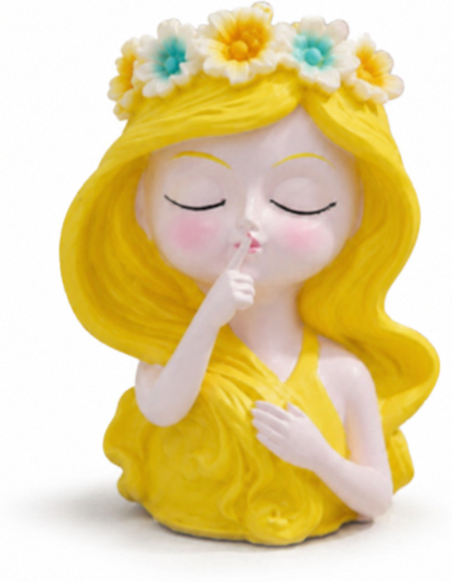 BELLAKUSH HUB Resin Yellow Girl Face Flower Vase & Pot for Aesthetic Home Decor Polyresin Vase(4 inch, Multicolor)