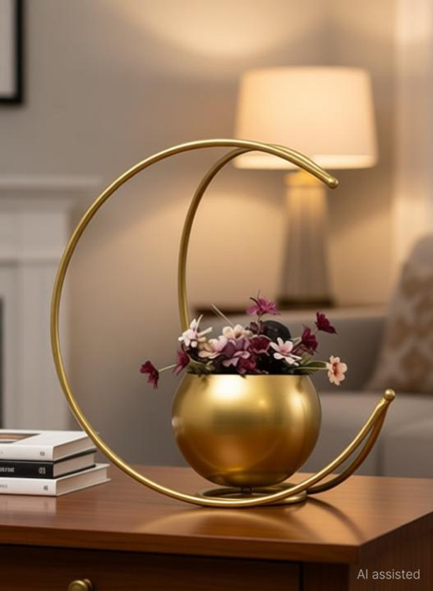 jn crafts Iron Moon-Shaped Flower Vase in Gold Iron Moon-Shaped Geometric Flower vase Iron Vase(10 inch, Gold)
