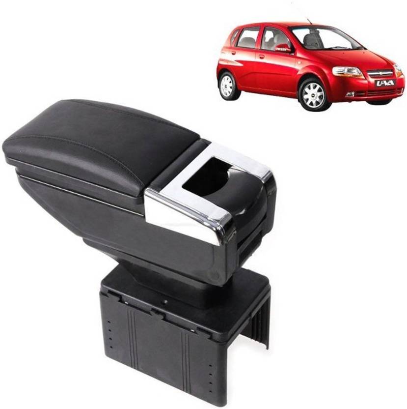 BHH Car Armrest with Glass Holder & Ash Tray Black & Chrome for Maruti