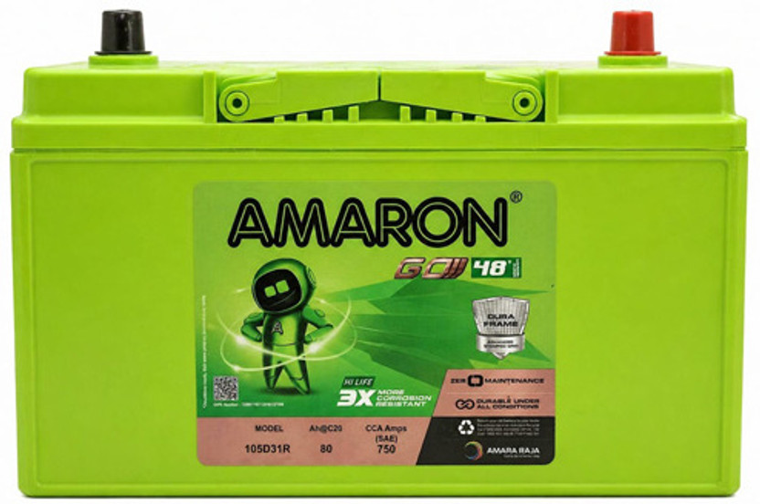 Amaron with Doorstep Installation Battery 105D31R - 80 Ah@C20 CCA Amps (SAE) 40 Ah Battery for Car