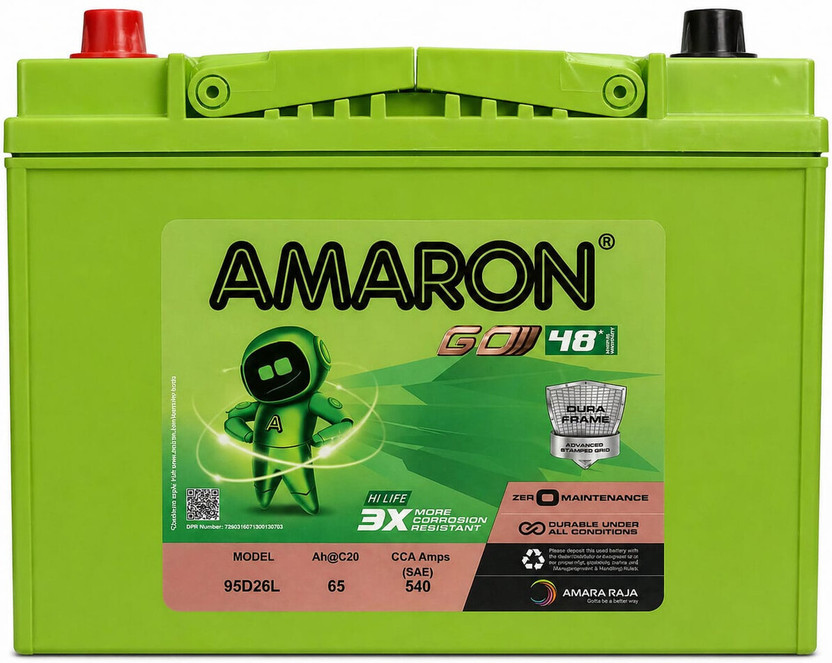 Amaron with Exchange and Doorstep Installation Amaron Go 65Ah AAM-GO-00095D26L Car Battery Set of 1 65 Ah Battery for Car