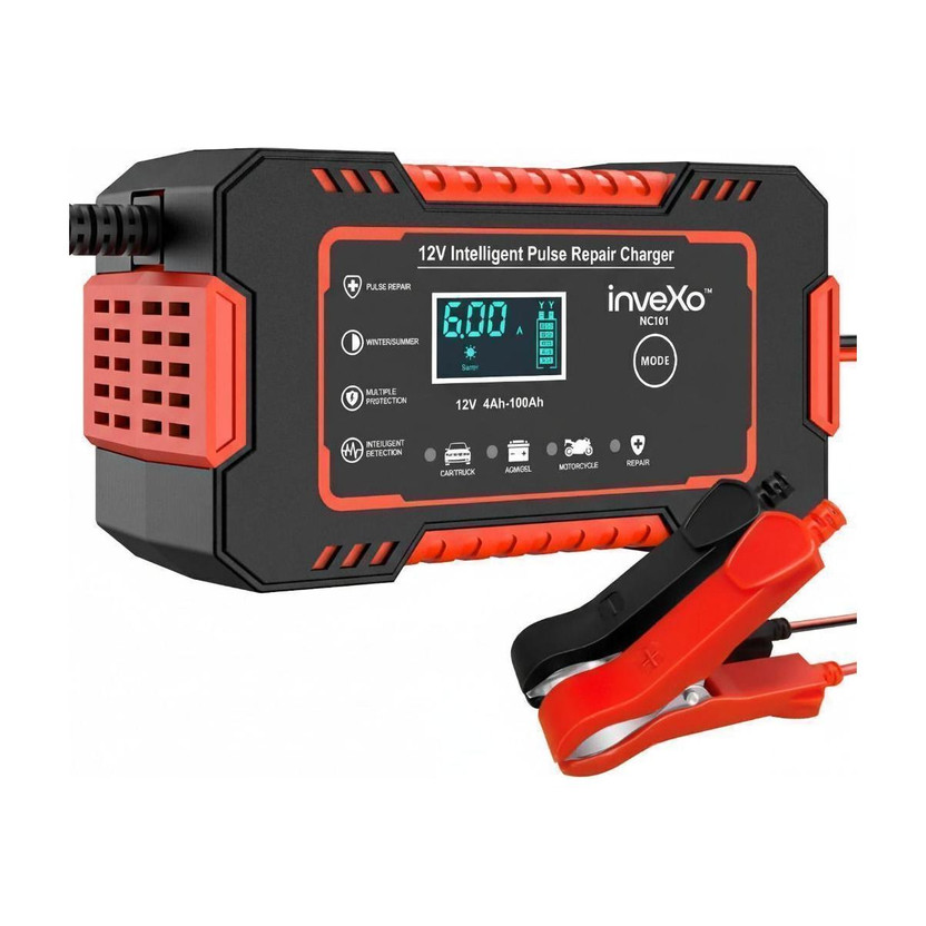 inveXo 12V 6A Smart Car Bike Battery Charger | For Lead Acid, AGM, GEL, SLA Batteries 120 Ah Battery for All Vehicles