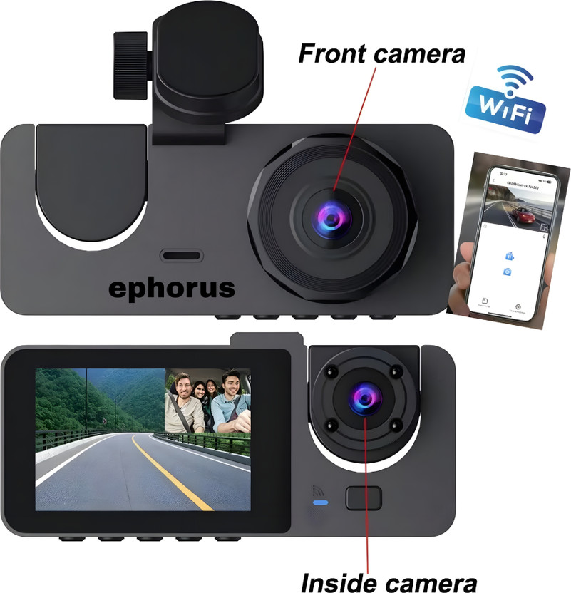 ephorus 3 Channel Front Rear Inside Dash Camera 360 HD1080p Loop Recording Camcorder In-car, Dashboard Camera System(3 Camera, 1920p to 1080p)