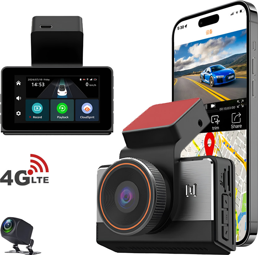 OSTHA 2K Ultra HD Recording, 4G LTE Connectivity, Dual Camera Recording, GPS Tracking, Dashboard, In-car Camera System(2 Camera, 2K [2560*1440])