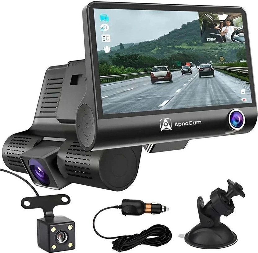 ApnaCam 5MP FHD 3 Lens 4.0 Inch IPS Screen 360 Dash Cam with Auto Video Car In-car, Reverse Assist Camera System(3 Camera, 1080P)