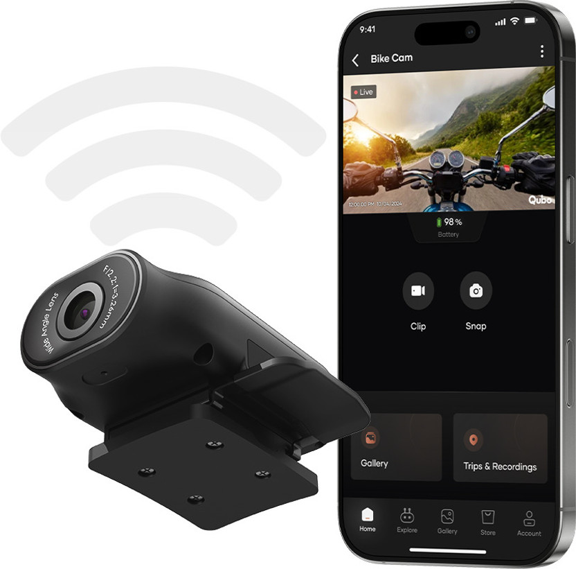 Qubo Smart Bike Cam Pro| 2K 3MP| NightPulse Vision| 2000mAh| 124? FOV| IP66 Rated In-bike Camera System(1 Camera, 1296p)