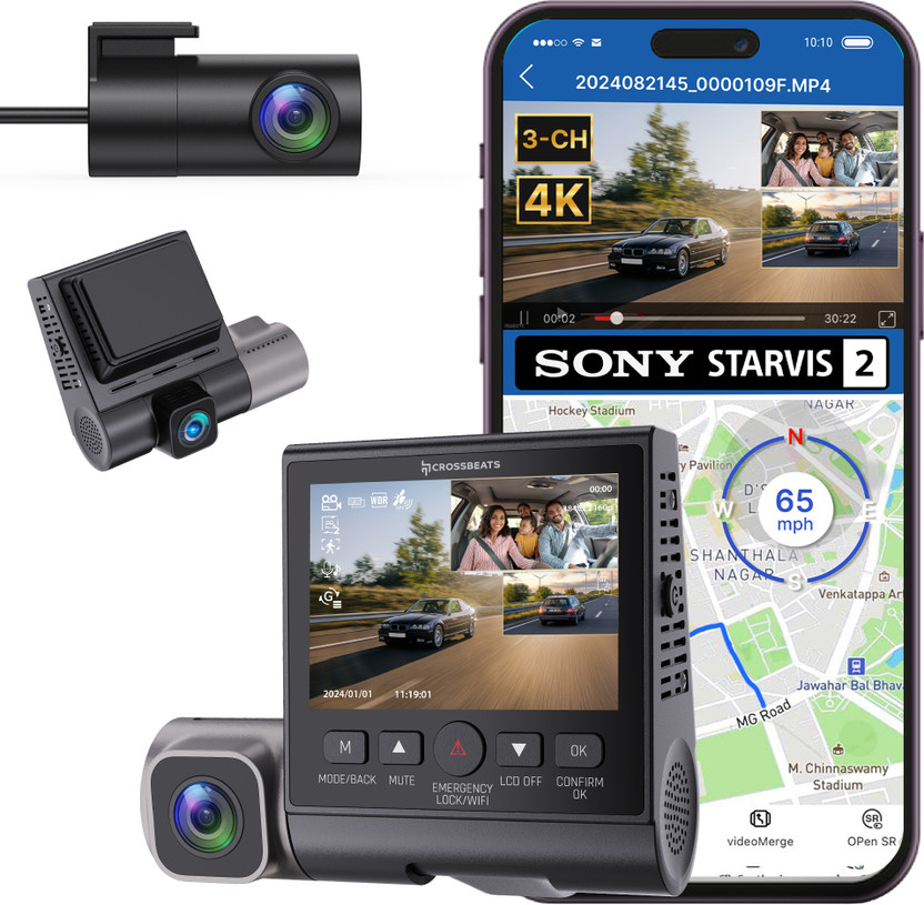 CrossBeats RoadEye DC04-Dash cam In-car Camera System(3 Camera, "Front : 4K 4K 3840*2160,30FPS, Cabin : 1920*1080P, Rear: 1920*1080P")
