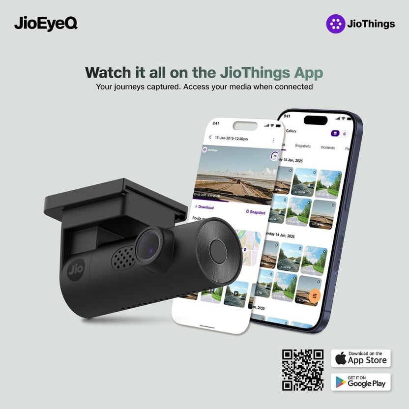 Jio JioEyeQ Dashcam (2026) with GPS|Full HD 2MP |140° Ultrawide |32GB SD|Wi-fi & Mic In-car Camera System(1 Camera, 1080p)