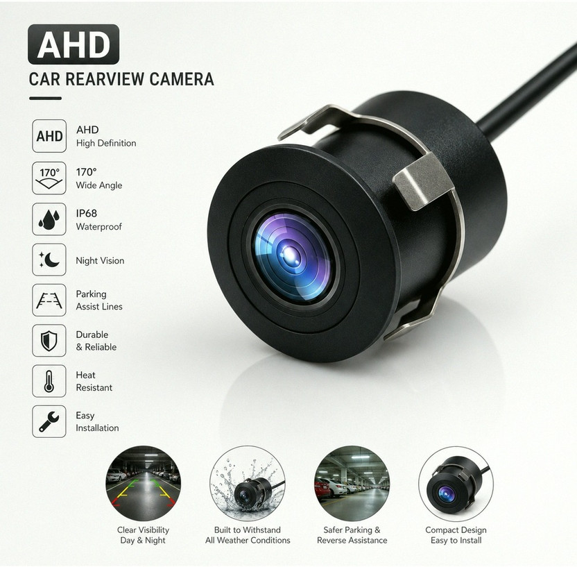 Voddmars AHD Car Reverse Camera with Night Vision & 170 Degree Wide Angle Rear View_G844 Reverse Assist Camera System(1 Camera, NTSC: 960H (960 x 480), PAL: 960H (960 x 576))